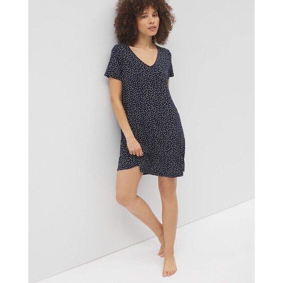 Soma Cool Nights Starry Sky Sleep Shirt Short Sleeve PJs Black Gold Polka Dots M - Picture 2 of 12